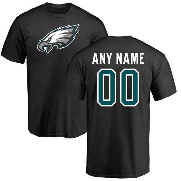 Men Philadelphia Eagles NFL Pro Line Black Custom Name and Number Logo T-Shirt